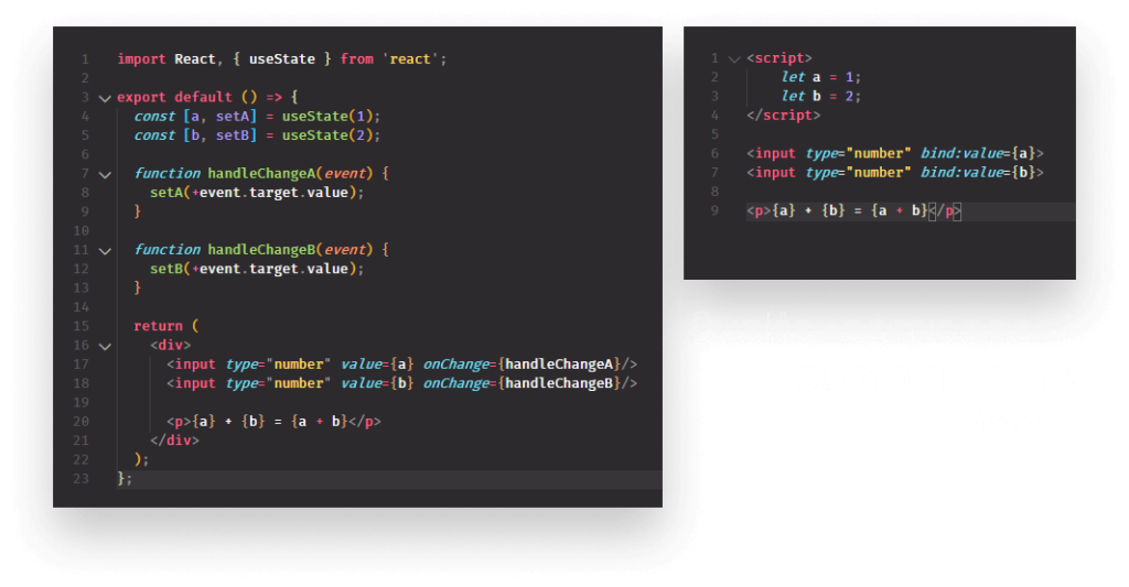 Svelte vs React Component comparison