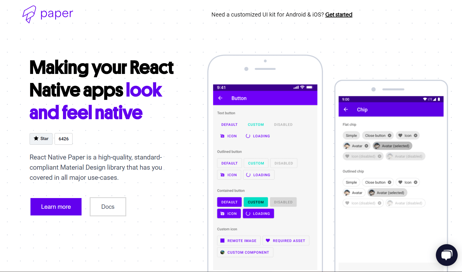 The homepage of React Native Paper