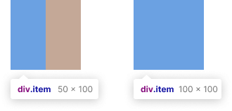 item's width set to 50 vs 100%