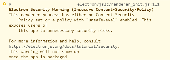 Electron security warning