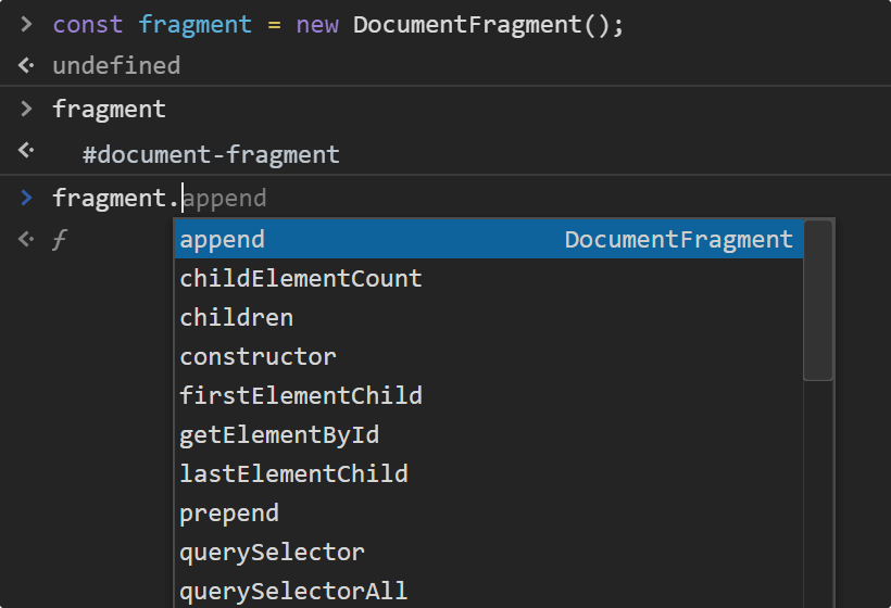 Inspecting a document fragment in DevTools