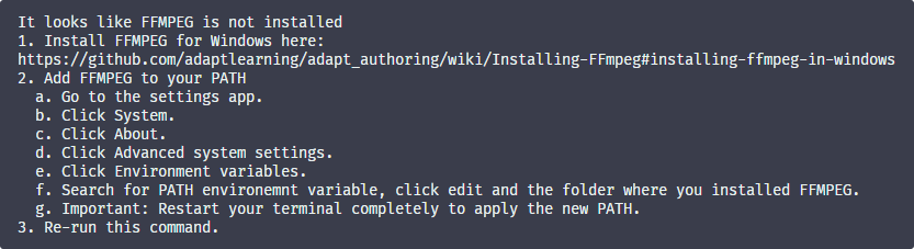 Looks like FFMPEG is not installed