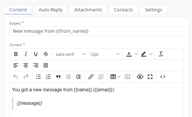 The template format in EmailJS