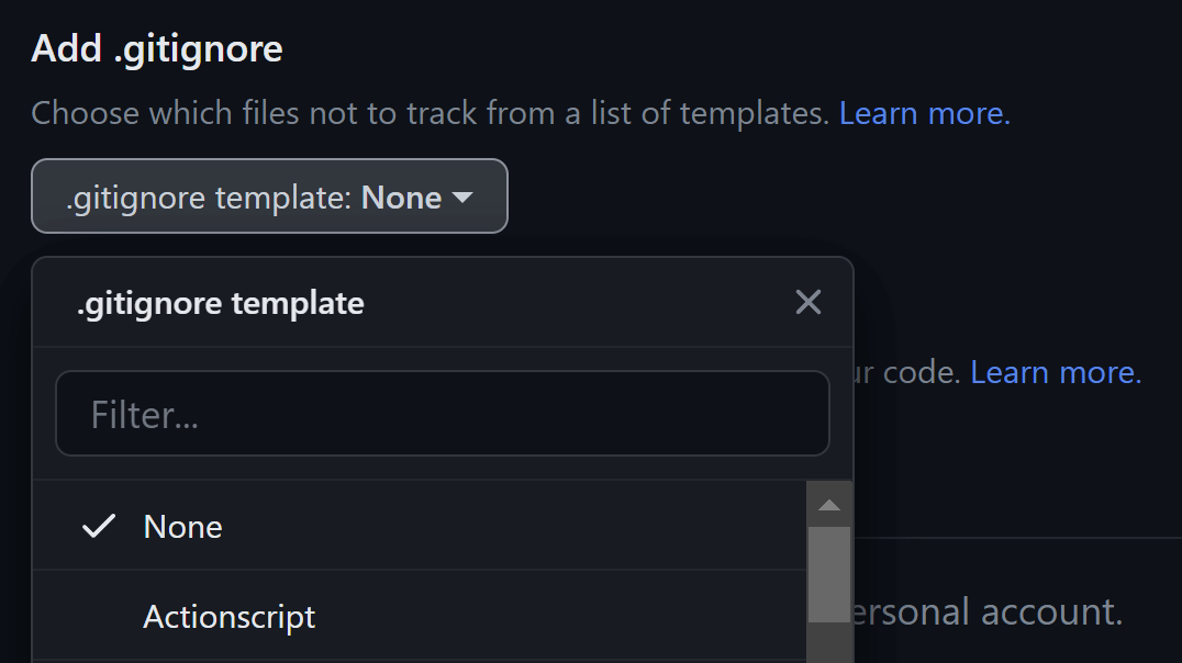 .gitignore templates by GitHub