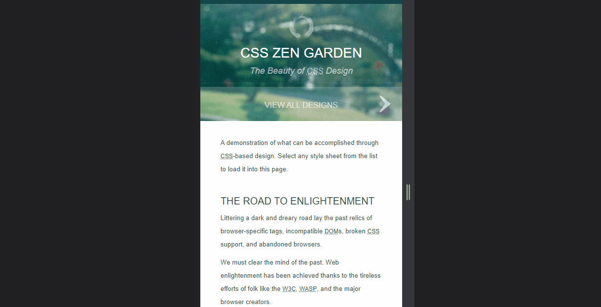 CSS Zen Garden on different screen sizes