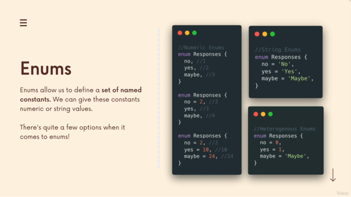 TypeScript enums demonstrated through high-quality visual examples