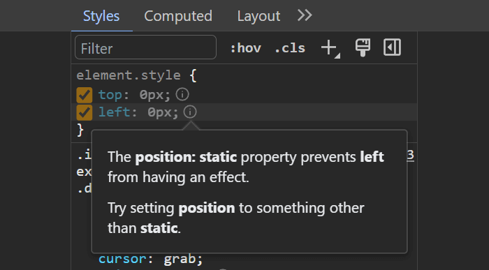 CSS position preventing properties from having an effect